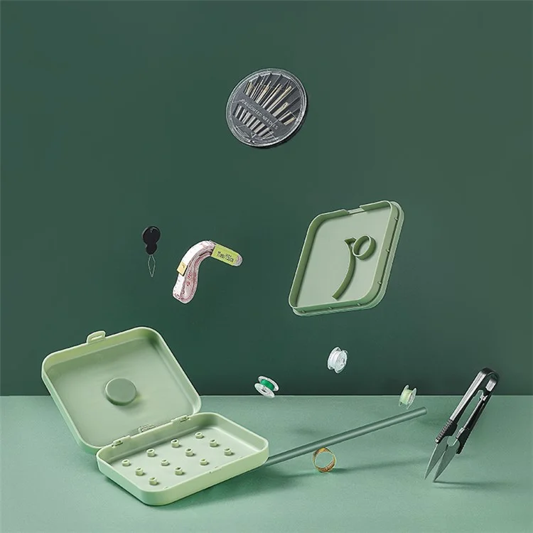 Portable Double Layer Sewing Box Case Magnetic Sewing Kit for Beginners Sewing Organizer with Needles Threads Set - Green