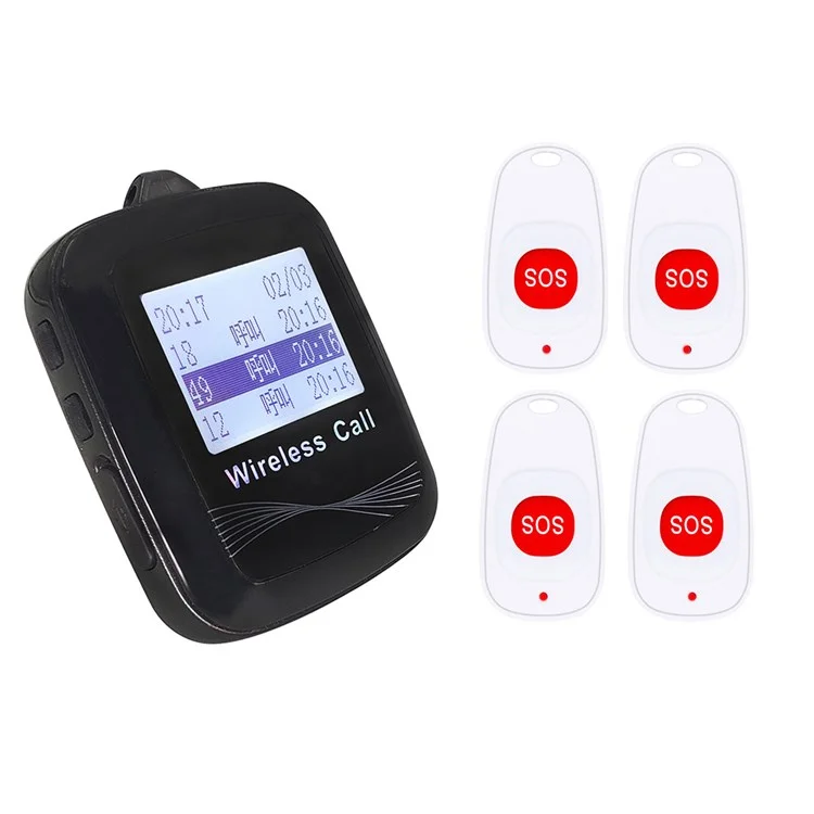 CTW07 Botón de Alerta de Alerta Inalámbrica de Enchufe de la ue Botón de Llamada Para Emergencia Anciana, Sistema de Alerta Para Personas Mayores, 4 Botones de Llamada SOS y 1 Receptor de Pantalla Digital - Negro
