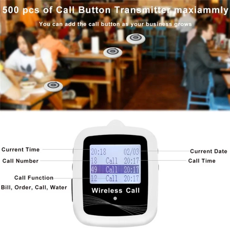 CTW07 EU Plug Wireless Elderly Emergency Alert Bell System with 5 SOS Call Buttons and 1 Digital Screen Receiver - Bianco