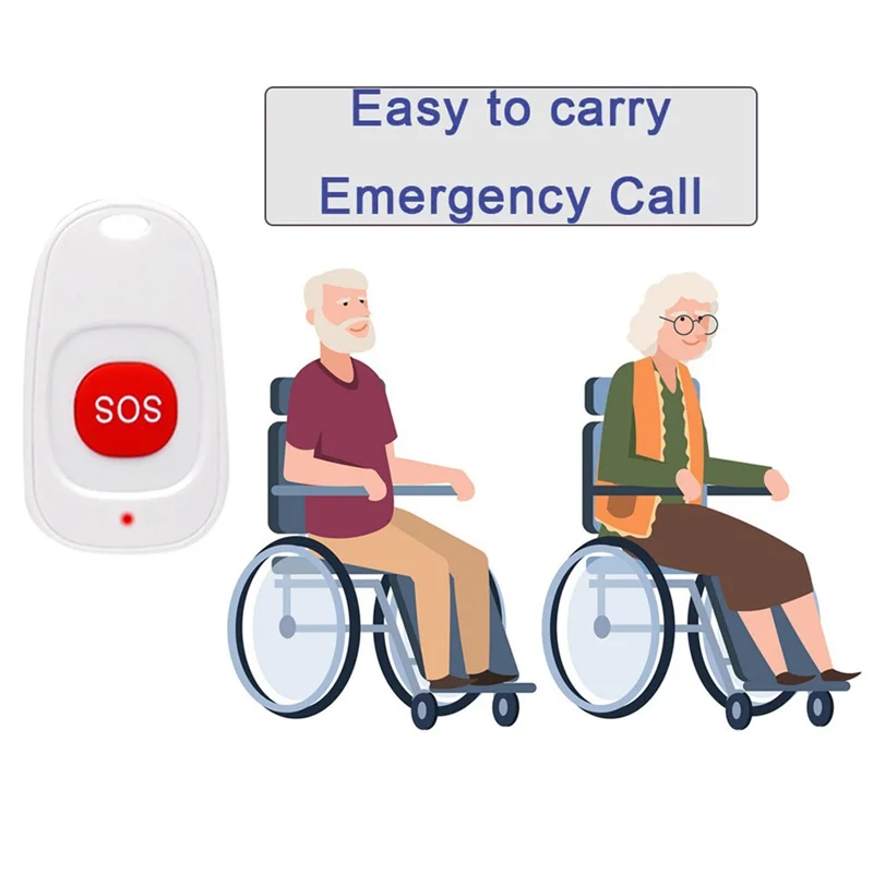 CTW07 EU Plug Wireless Elderly Emergency Alert Bell System with 5 SOS Call Buttons and 1 Digital Screen Receiver - Black