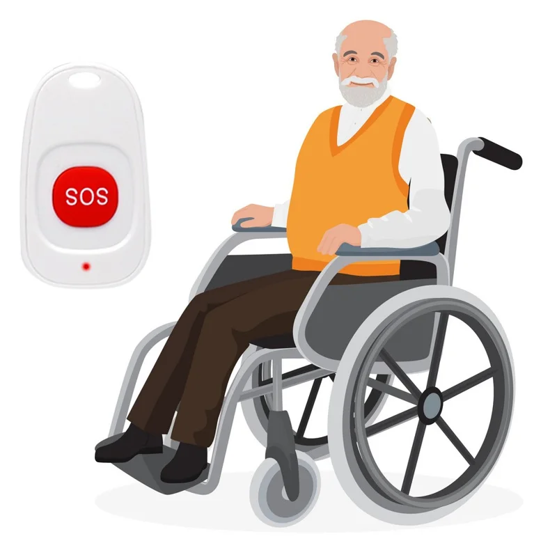 CTW07 EU Plug Wireless Elderly Emergency Alert Bell System with 5 SOS Call Buttons and 1 Digital Screen Receiver - Black