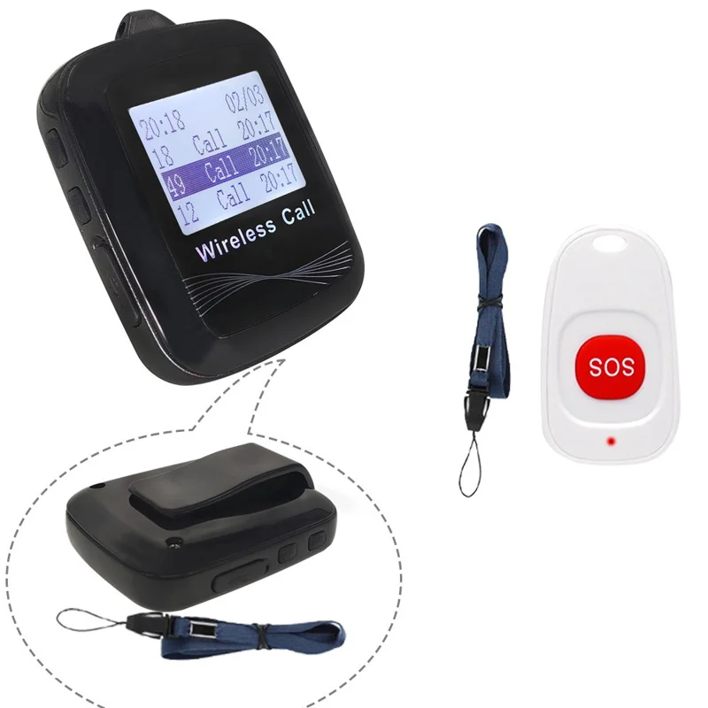 CTW07 EU Plug Wireless Elderly Emergency Alert Bell System with 5 SOS Call Buttons and 1 Digital Screen Receiver - Black