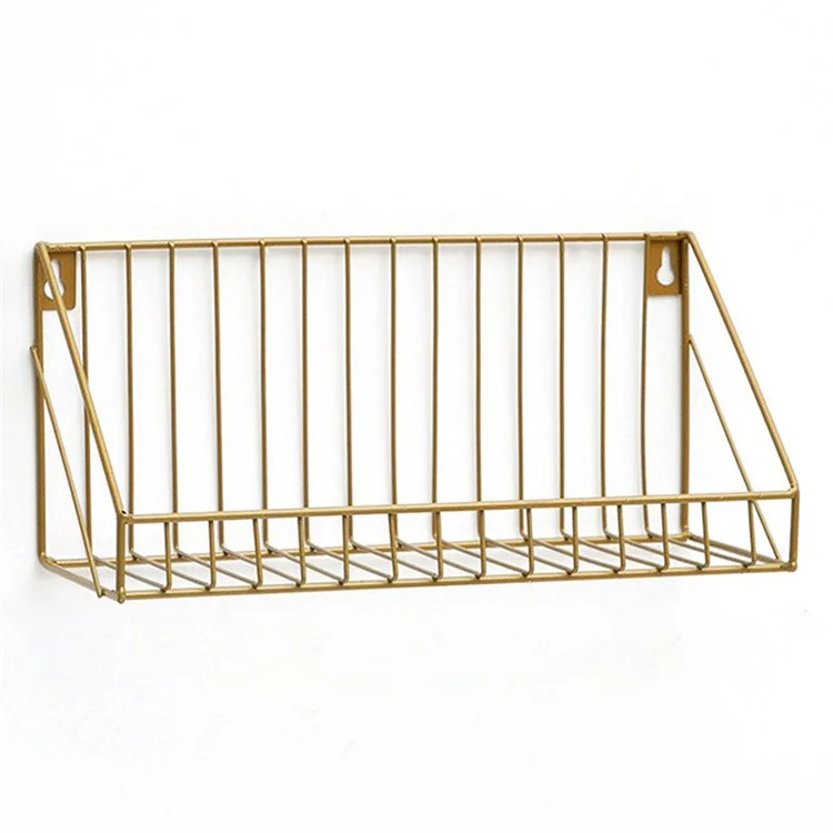 956 Living Room Bathroom Wall Storage Rack Iron Wall Mounted Shelf Holder, Size S - Gold