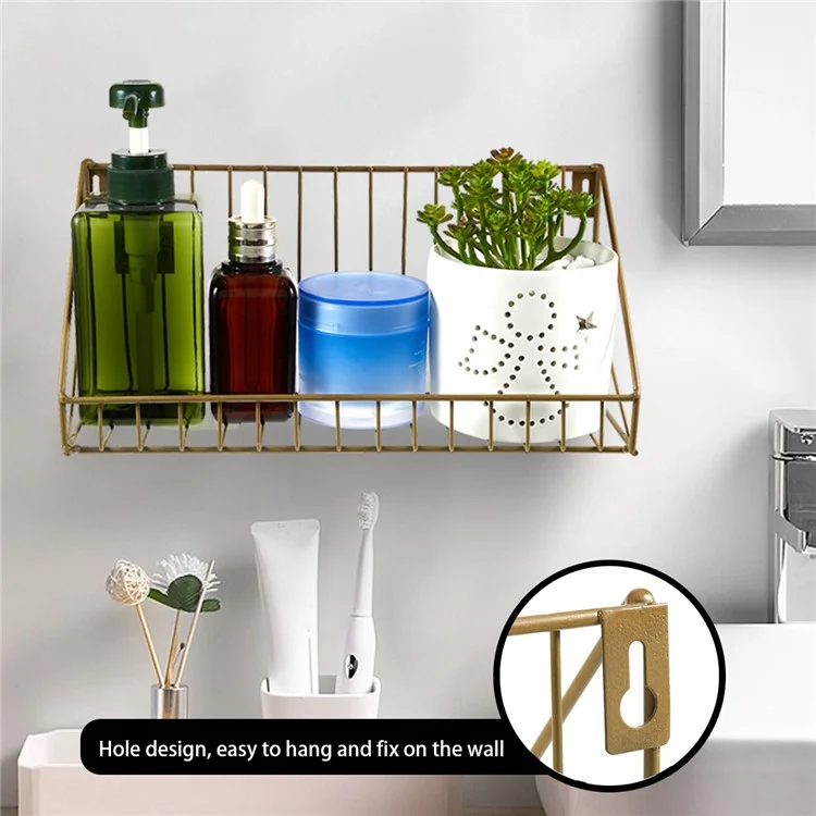 956 Living Room Bathroom Wall Storage Rack Iron Wall Mounted Shelf Holder, Size S - Gold