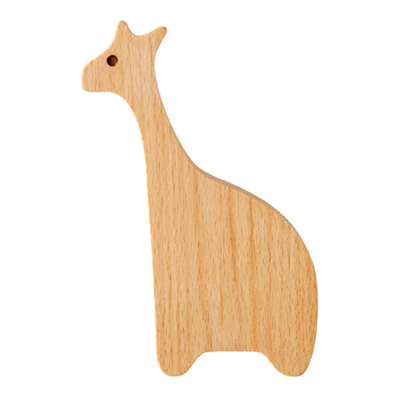 KTGJ001 Cute Animal Shaped Hook Wall Hanging Coat Rack Home Decoration Solid Wood Hanger - Giraffe