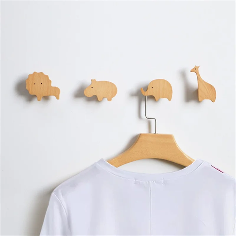 KTGJ001 Cute Animal Shaped Hook Wall Hanging Coat Rack Home Decoration Solid Wood Hanger - Giraffe