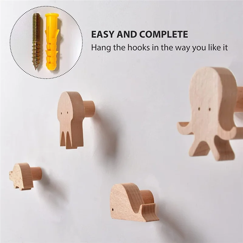 KTGJ001 Cute Animal Shaped Hook Wall Hanging Coat Rack Home Decoration Solid Wood Hanger - Giraffe