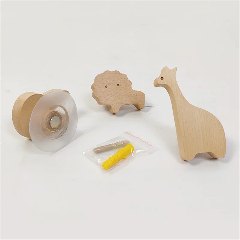 KTGJ001 Cute Animal Shaped Hook Wall Hanging Coat Rack Home Decoration Solid Wood Hanger - Giraffe