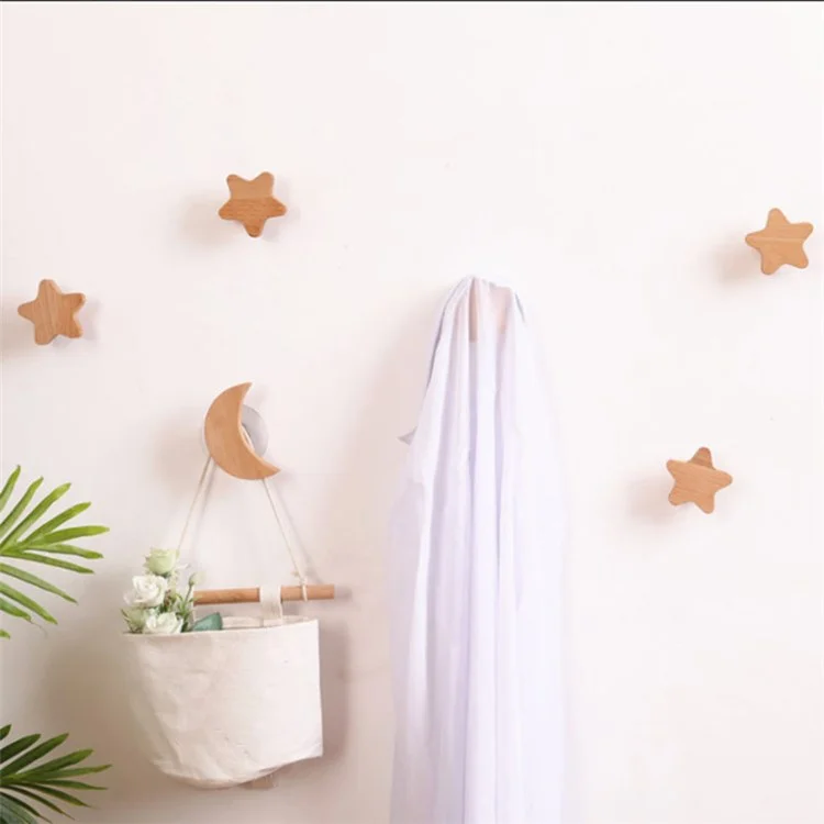 Baech Wood Ganch Pargador Cubierta Niños Herramienta de Colgación Fácil Decoración Del Hogar Para Toalla de Calcetín - Estrella