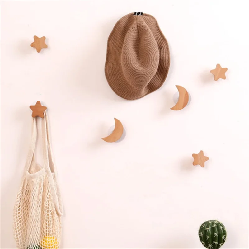 Beech Wood Hook Children's Room Hanger Easy Installation Hanging Tool Home Decor for Coat Sock Towel - Moon