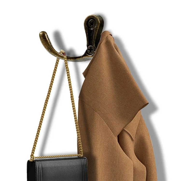C11 Dual-Hook Design Retro Zinc Alloy Wardrobe Door Wall Hook Clothes Hat Hanger Hanging Hook