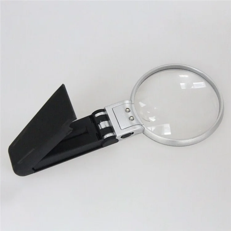 YJ7128F-90A LED Light Foldable 2X and 5X Magnification Handheld Magnifier (Battery Not Included)