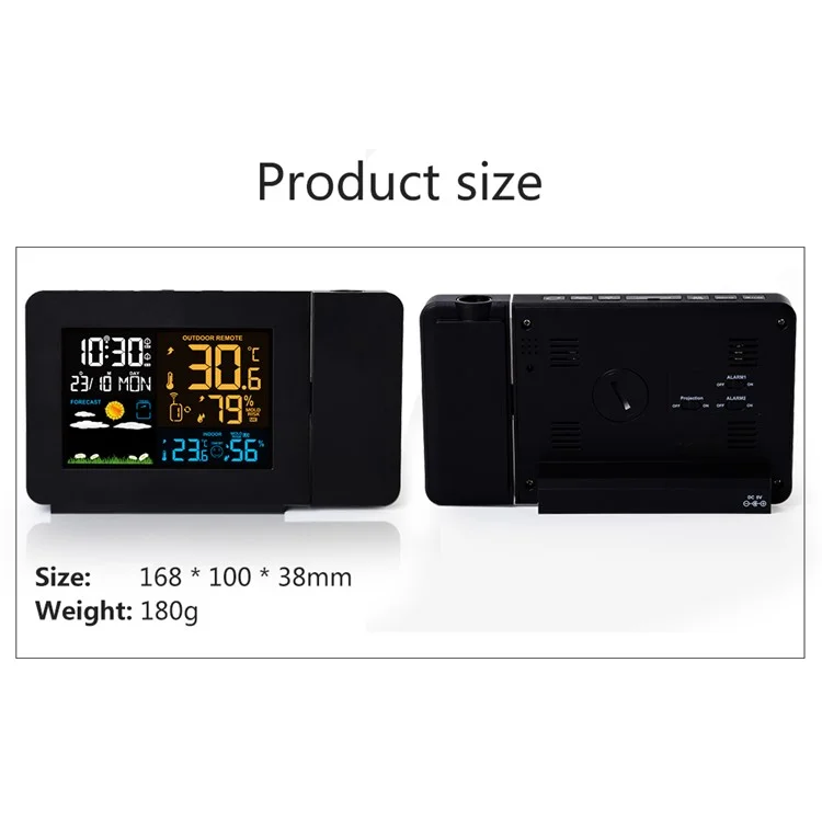 FANJU FJ3391 Indoor Outdoor Temperature Humidity Meter Digital Alarm Clock Multifunctional Weather Station Clock with Projection Function - US Plug
