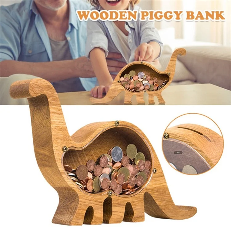 Creative Wooden Animal Piggy Bank Transparent Animal Coin Collect Box Piggy for Kids Gift - Large Tanystropheus