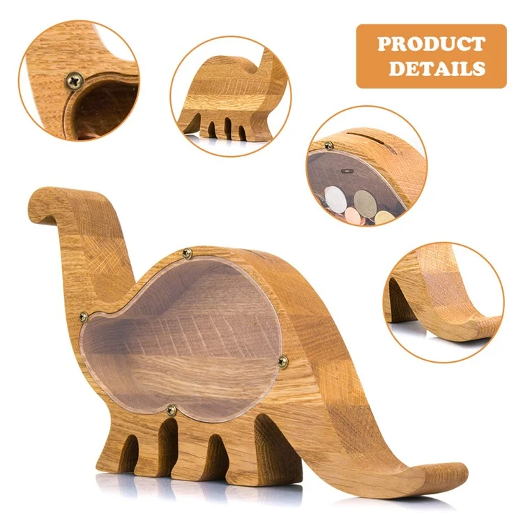 Creative Wooden Animal Piggy Bank Transparent Animal Coin Collect Box Piggy for Kids Gift - Large Tanystropheus