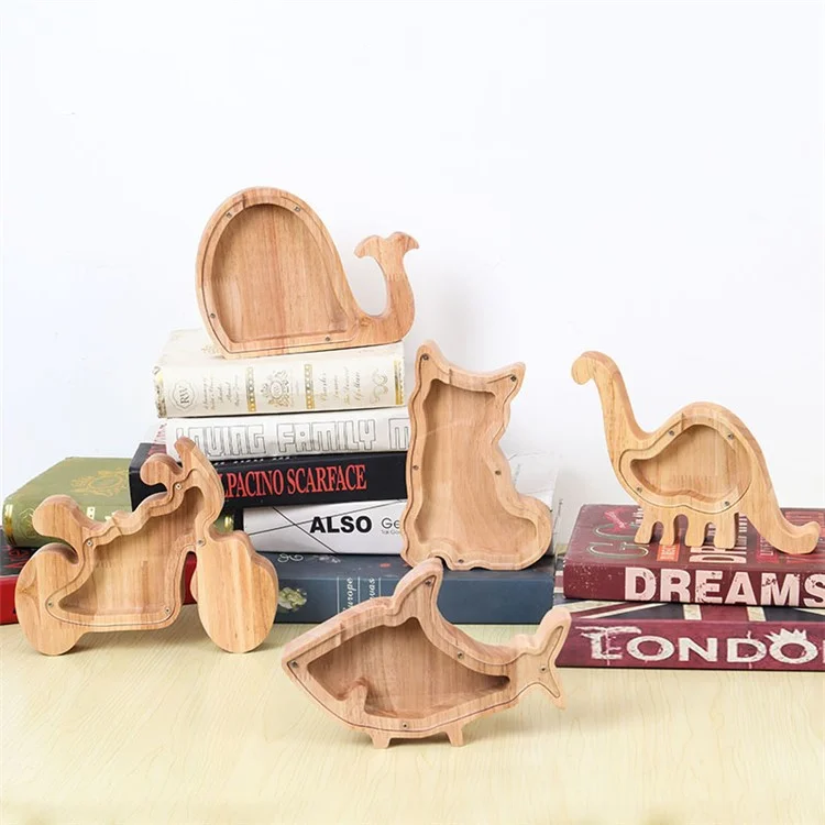 Creative Wooden Animal Piggy Bank Transparent Animal Coin Collect Box Piggy for Kids Gift - Large Tanystropheus