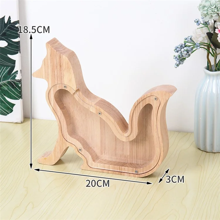 Creative Wooden Animal Piggy Bank Transparent Animal Coin Collect Box Piggy for Kids Gift - Fox