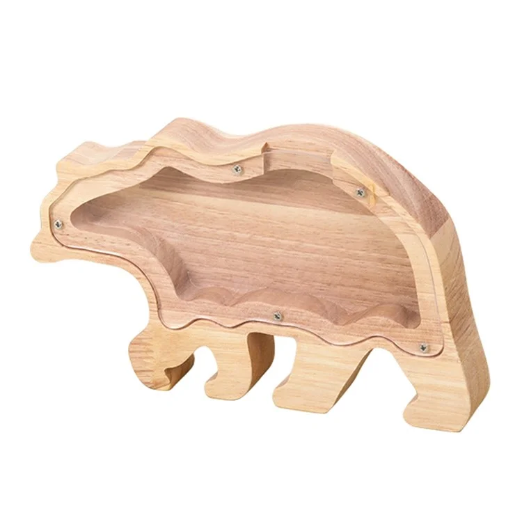 Creative Wooden Animal Piggy Bank Transparent Animal Coin Collect Box Piggy for Kids Gift - Bear