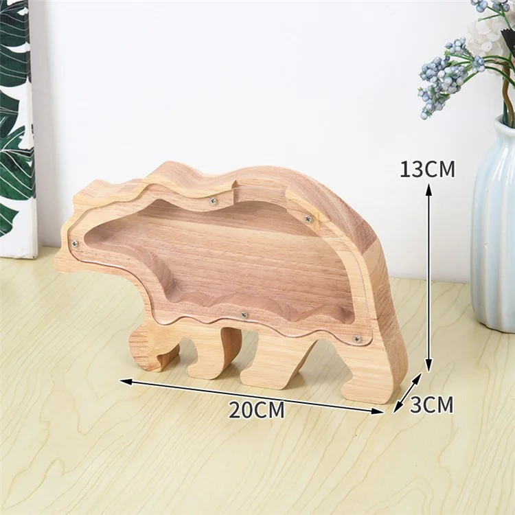 Creative Wooden Animal Piggy Bank Transparent Animal Coin Collect Box Piggy for Kids Gift - Bear