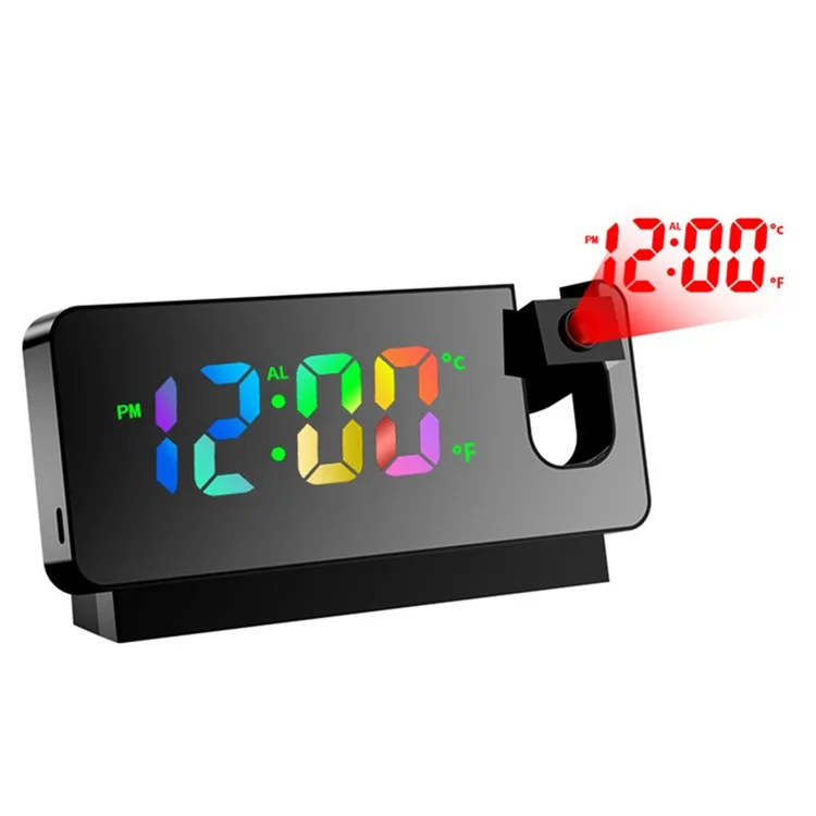S282 Multifunctional Creative Alarm Clock Electronic Digital Time Temperature Calendar Color Screen Projection Alarm Clock (Colorful Version) - Black