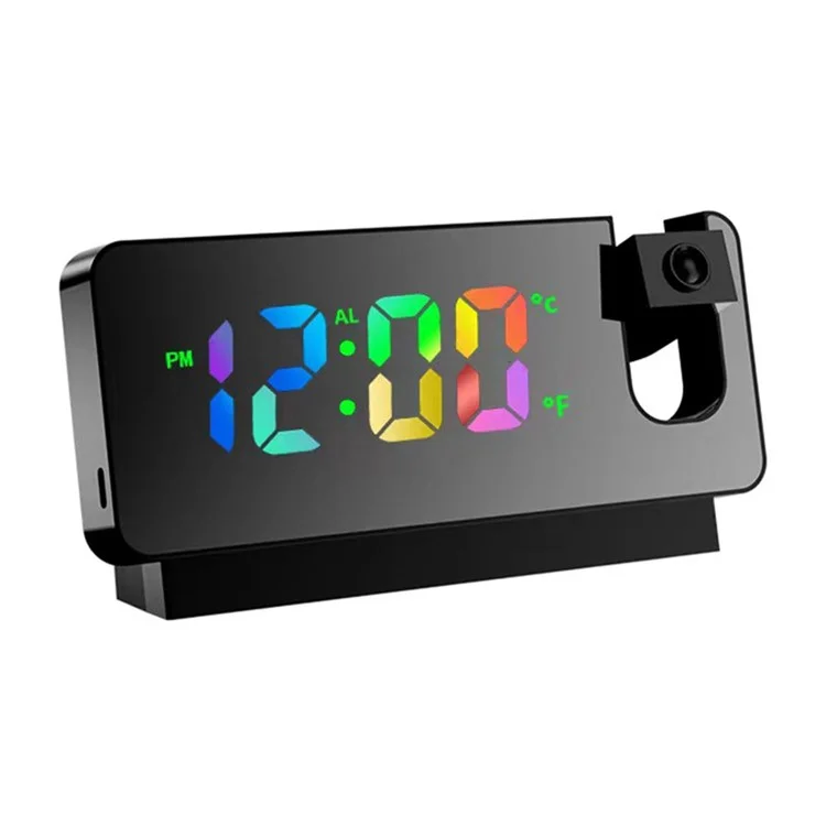 S282 Multifunctional Creative Alarm Clock Electronic Digital Time Temperature Calendar Color Screen Projection Alarm Clock (Colorful Version) - Black