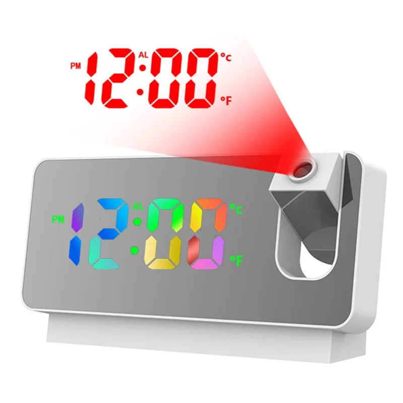 S282 Multifunctional Creative Alarm Clock Electronic Digital Time Temperature Calendar Color Screen Projection Alarm Clock (Colorful Version) - White