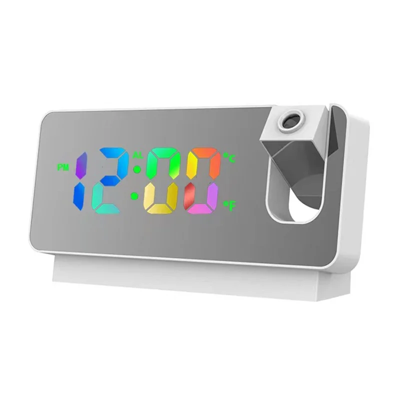 S282 Multifunctional Creative Alarm Clock Electronic Digital Time Temperature Calendar Color Screen Projection Alarm Clock (Colorful Version) - White