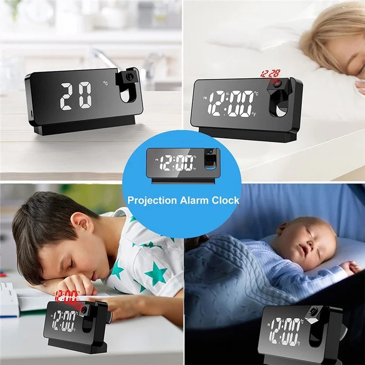 S282 Multifunctional Creative LED Screen Alarm Clock Electronic Digital Time Temperature Calendar Projection Alarm Clock (Standard Version) - Black