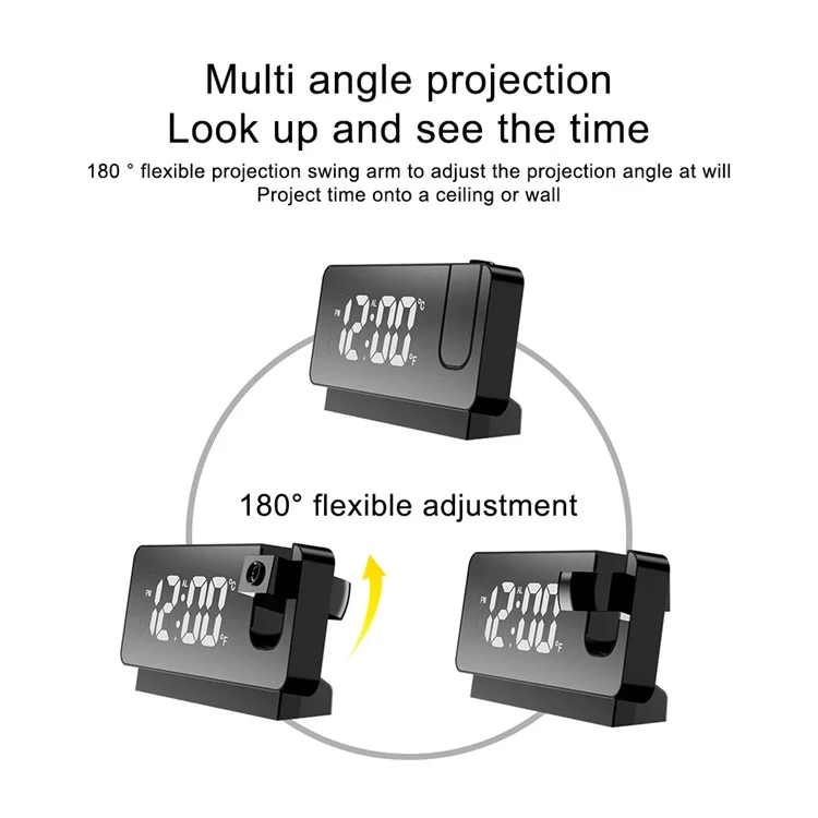 S282 Multifunctional Creative LED Screen Alarm Clock Electronic Digital Time Temperature Calendar Projection Alarm Clock (Standard Version) - Nero