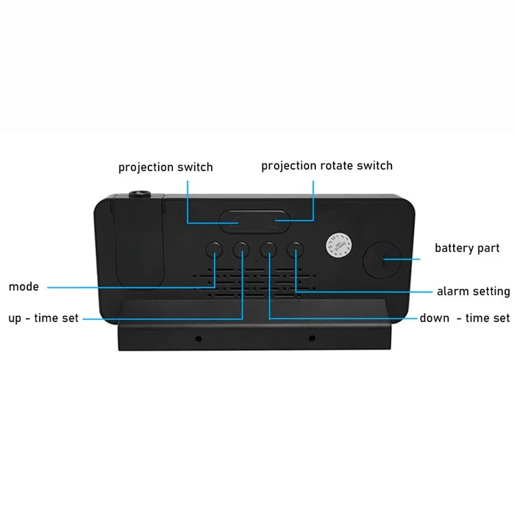 S282 Multifunctional Creative LED Screen Alarm Clock Electronic Digital Time Temperature Calendar Projection Alarm Clock (Standard Version) - Nero