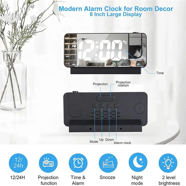 S282 Multifunctional Creative LED Screen Alarm Clock Electronic Digital Time Temperature Calendar Projection Alarm Clock (Standard Version) - White