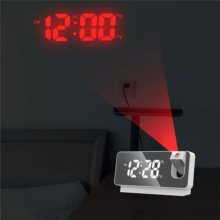 S282 Multifunctional Creative LED Screen Alarm Clock Electronic Digital Time Temperature Calendar Projection Alarm Clock (Standard Version) - Bianco