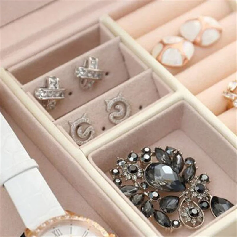 sp01111 Jewelry Box Organizer Three-layer PU Leather Earring Rings Storage Display Case with Mirror and Key - Orange