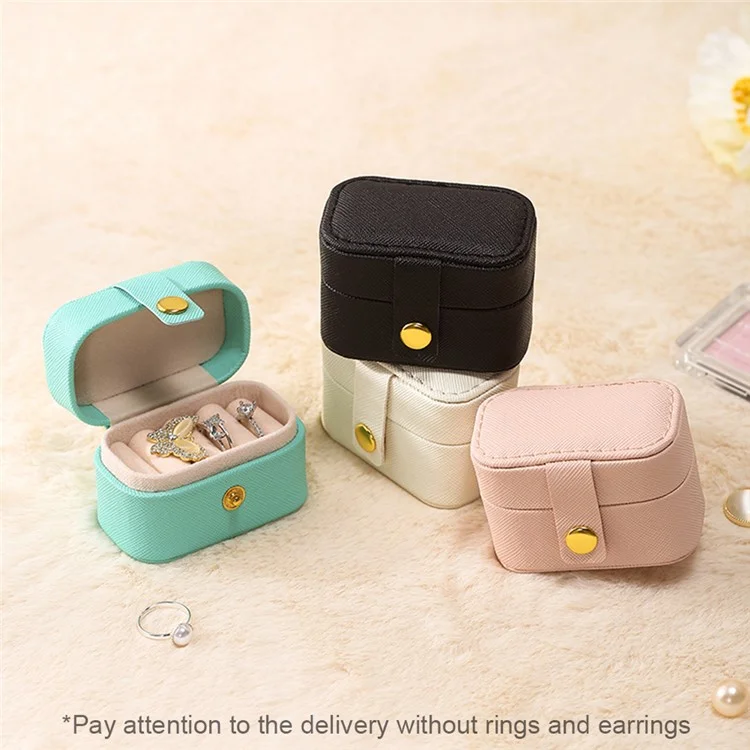 sp01244 Travel Jewelry Box Storage Organizer Square PU Leather Small Jewelry Case for Rings Earrings - Black