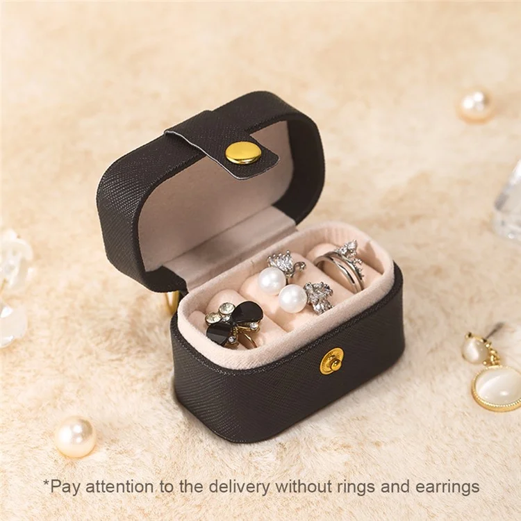 sp01244 Travel Jewelry Box Storage Organizer Square PU Leather Small Jewelry Case for Rings Earrings - Black
