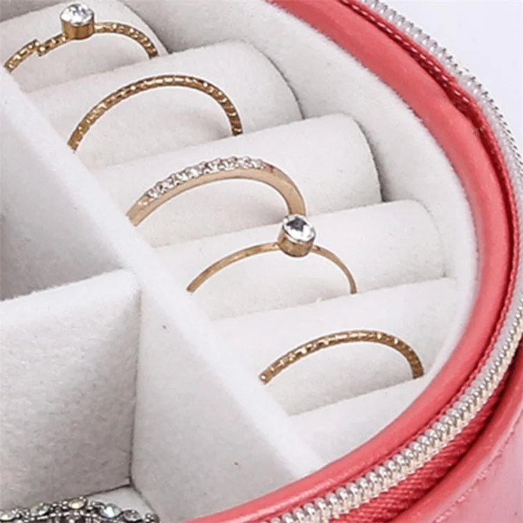 sp01172 Round Jewelry Box Rings Earrings Organizer PU Leather Travel Jewelry Storage Case with Ear Studs Tray - Navy Blue