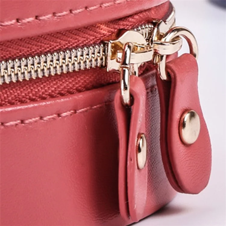 sp01172 Round Jewelry Box Rings Earrings Organizer PU Leather Travel Jewelry Storage Case with Ear Studs Tray - Navy Blue