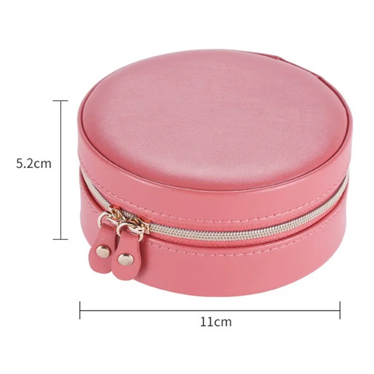 sp01172 Round Jewelry Box Rings Earrings Organizer PU Leather Travel Jewelry Storage Case with Ear Studs Tray - Navy Blue