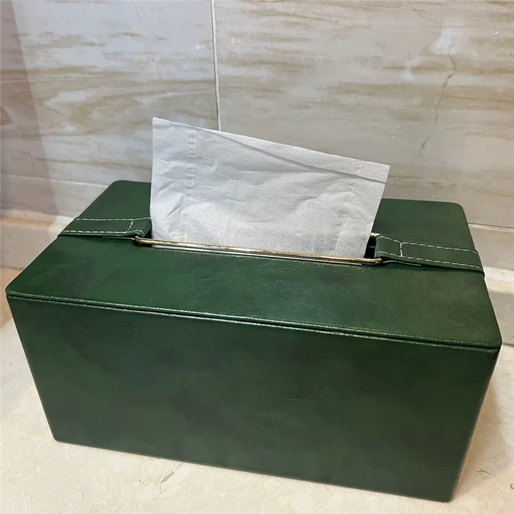 Wood+Leather Tissue Box Cover Simple Style Tissue Box Holder Napkin Facial Paper Dispenser Organizer for Home Vanity Countertop, Bedside Table