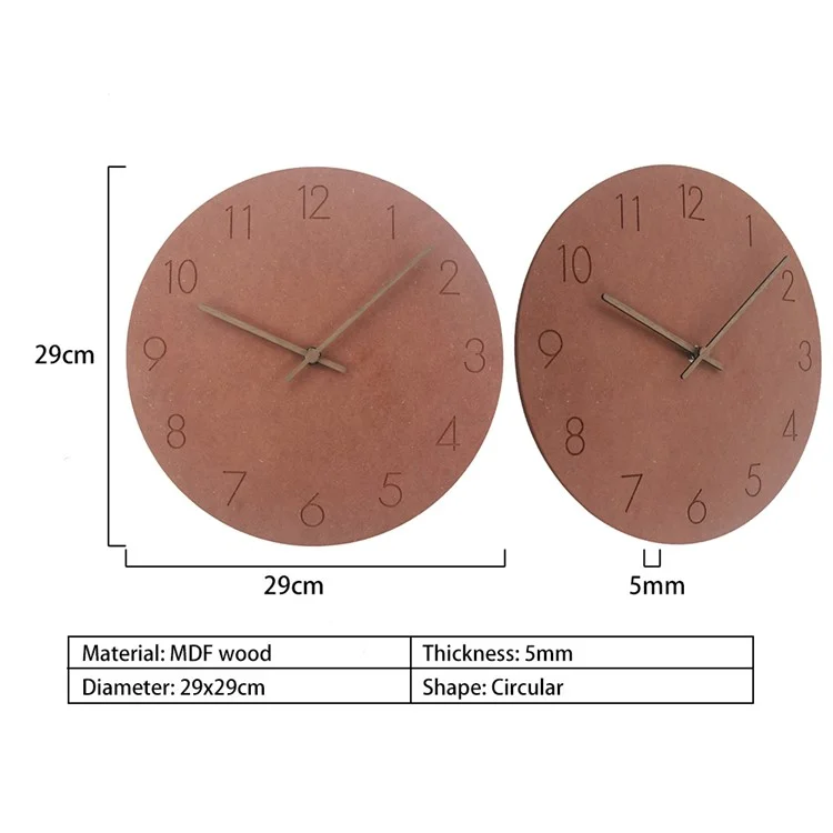 29x29cm Nordic Style Wall Clock Kreative Runde Stille Holzuhr Für Wohnzimmer, Schlafzimmer, Küche (ein Typ) - Braun