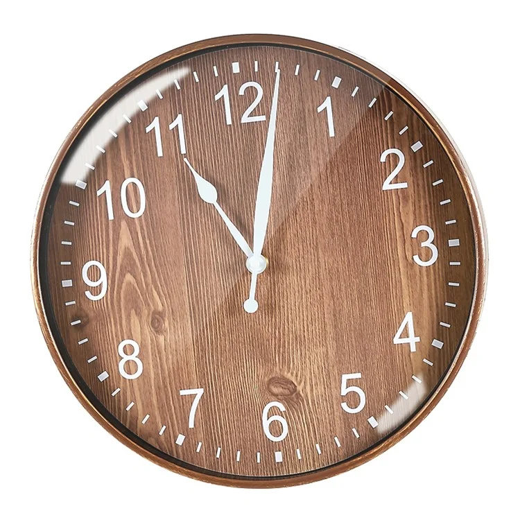 29cm Retro Wall Clock Round Silent Arabic Numeral Home Living Room Bedroom Wall Clock - Dark Bamboo Color