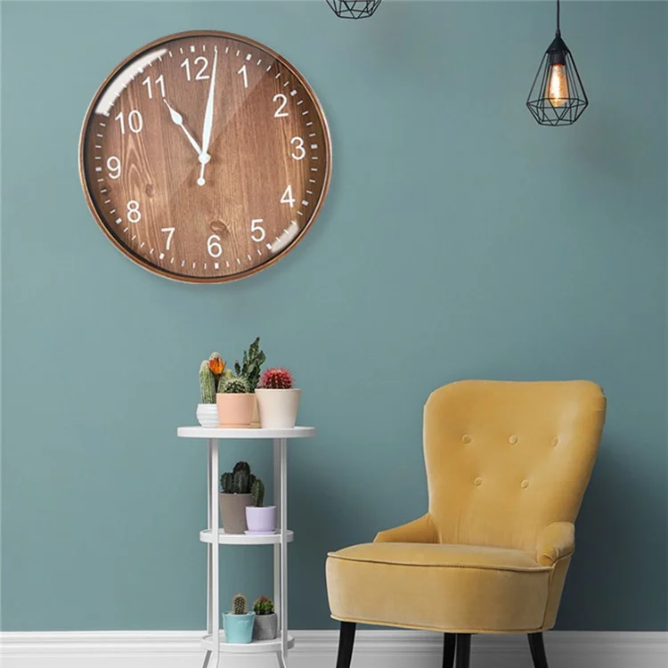 29cm Retro Wall Clock Round Silent Arabic Numeral Home Living Room Bedroom Wall Clock - Dark Bamboo Color