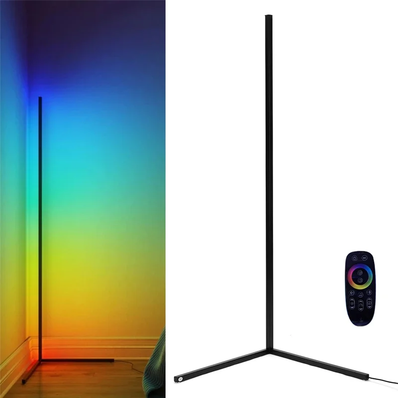 DH-L1004 1.12m RGB LED Corner Floor Lamp Dimmable Corner Light with Bluetooth-compatible APP and Touch Remote Control - Black / EU Plug