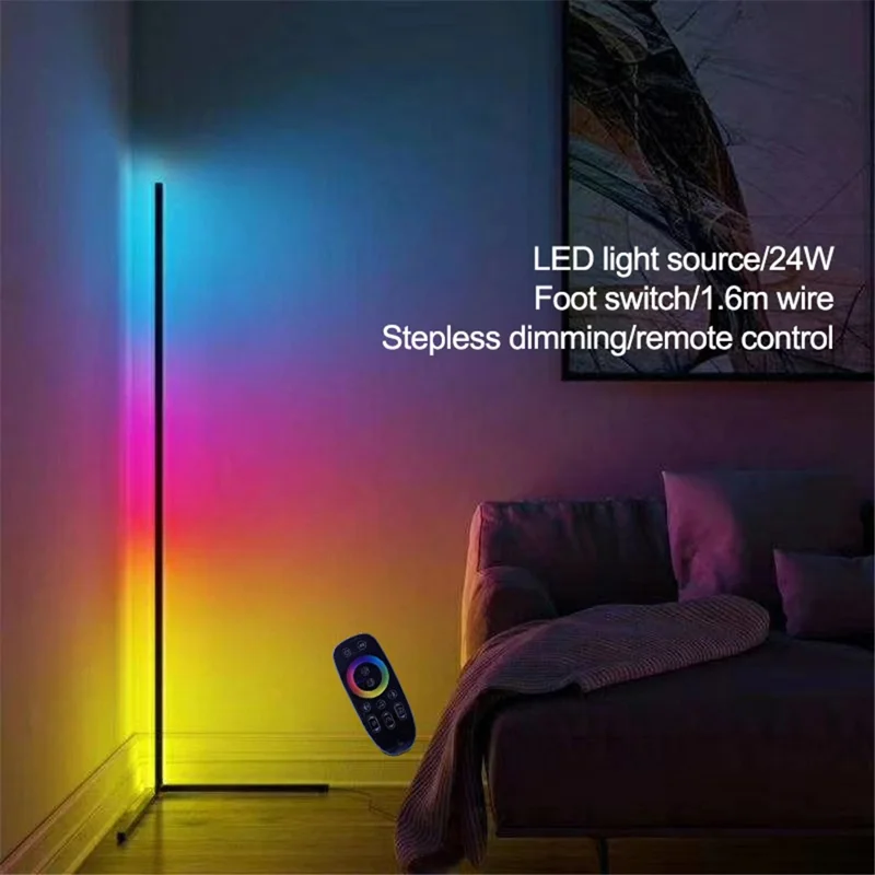 DH-L1004 1.12m RGB LED Corner Floor Lamp Dimmable Corner Light with Bluetooth-compatible APP and Touch Remote Control - Black / EU Plug