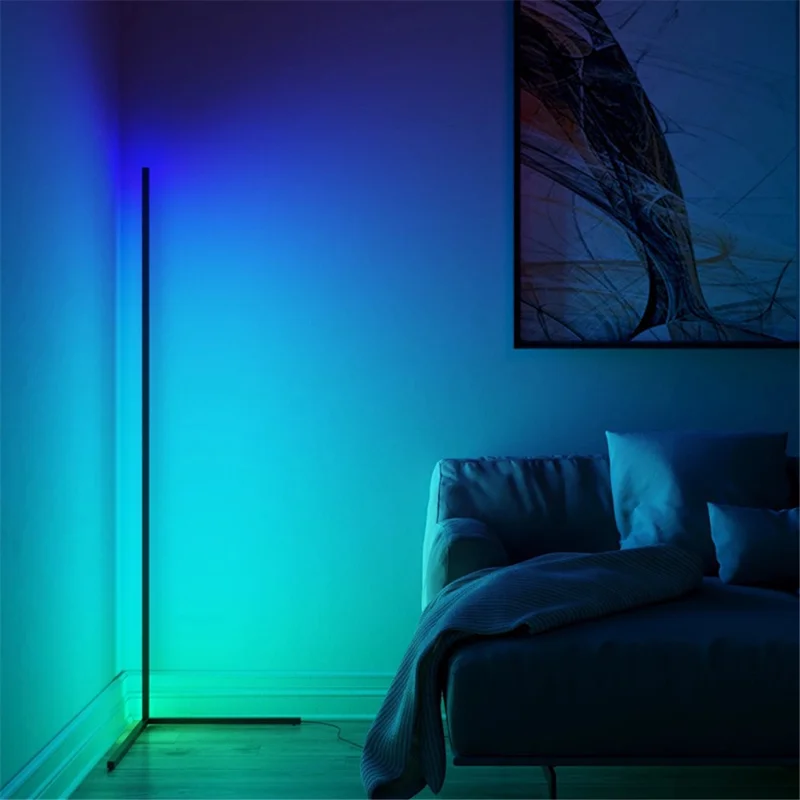 DH-L1004 1.12m RGB LED Corner Floor Lamp Dimmable Corner Light with Bluetooth-compatible APP and Touch Remote Control - Black / EU Plug