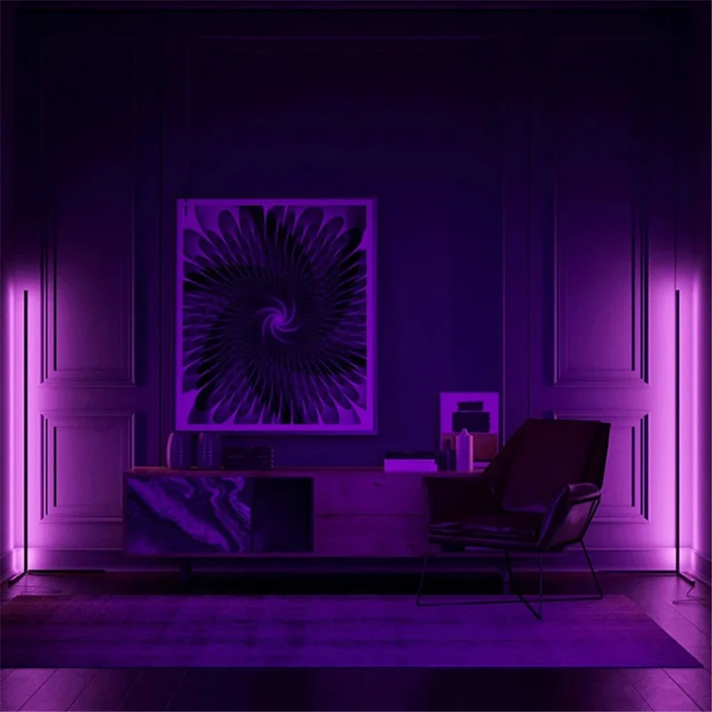 DH-L1004 1.12m RGB LED Corner Floor Lamp Dimmable Corner Light with Bluetooth-compatible APP and Touch Remote Control - Black / EU Plug