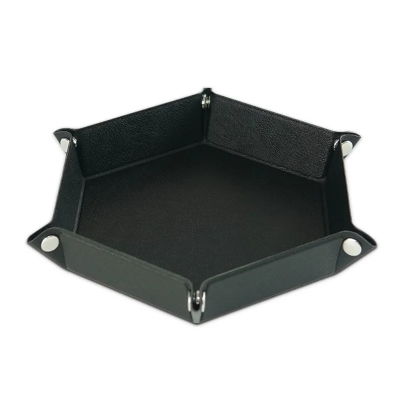 7-inch PU Leather Sundries Organizer Tray Hexagon Home Desktop Storage Tray - Black