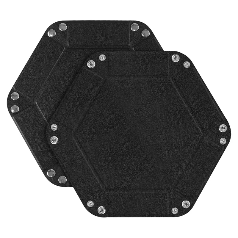 7-inch PU Leather Sundries Organizer Tray Hexagon Home Desktop Storage Tray - Black