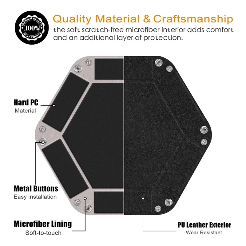 7-inch PU Leather Sundries Organizer Tray Hexagon Home Desktop Storage Tray - Black