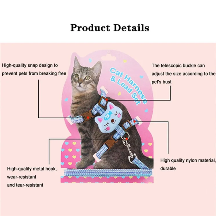 Taille S Cartoon Design Animal Design Nylon Pet Harnness Lash Ajustement Cat a Réglable Cat Marche Leash Leash - Vert